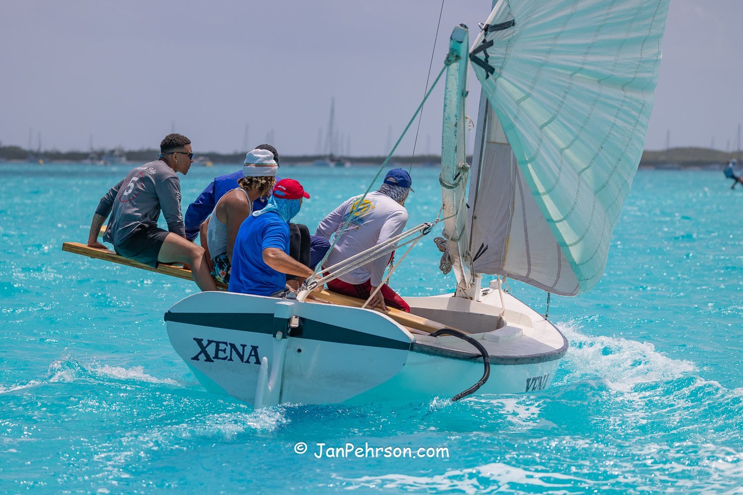 April 2025, George Town, Bahamas, National Family Island Regatta, C-Class, Xena, from Long Island