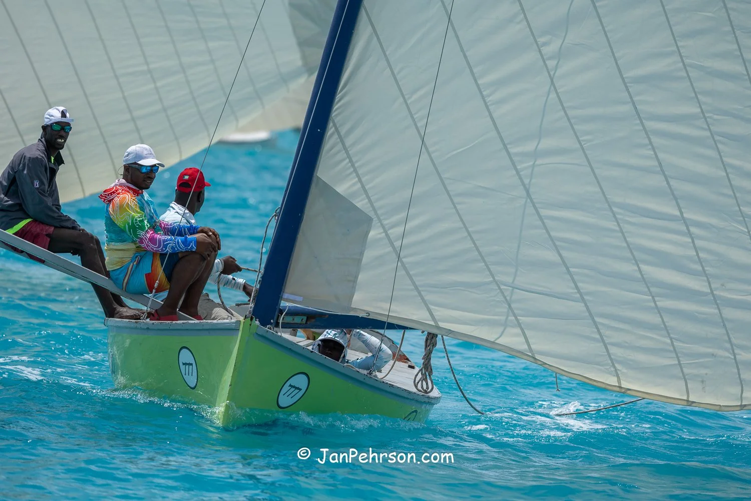 April 2026, George Town, Bahamas, National Family Island Regatta, C-Class, Catch Da Cat, from Cat Island