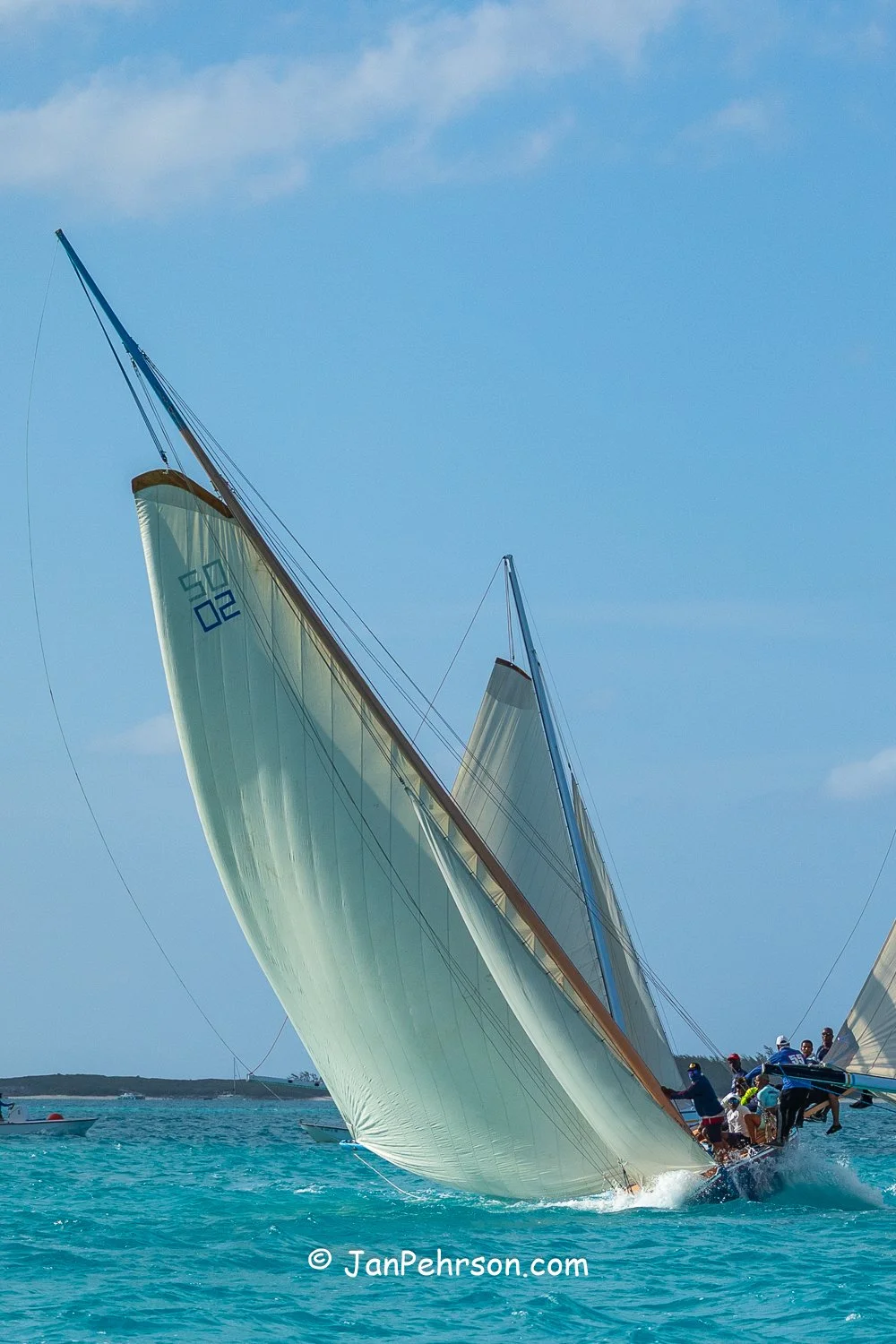 April 2026, George Town, Bahamas, National Family Island Regatta, A-Class, New Courageous, from Ragged Island