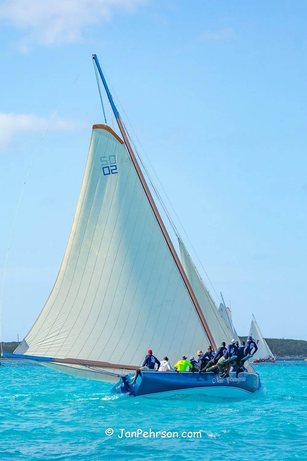 April 2026, George Town, Bahamas, National Family Island Regatta, A-Class, New Courageous, from Ragged Island