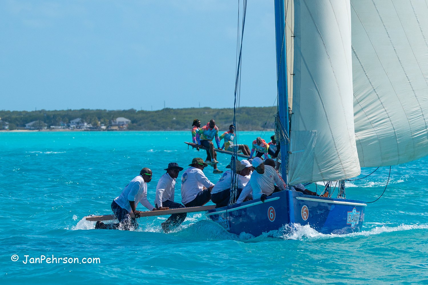 April 2026, George Town, Bahamas, National Family Island Regatta, B-Class, Ants Nest II, from Ragged Island