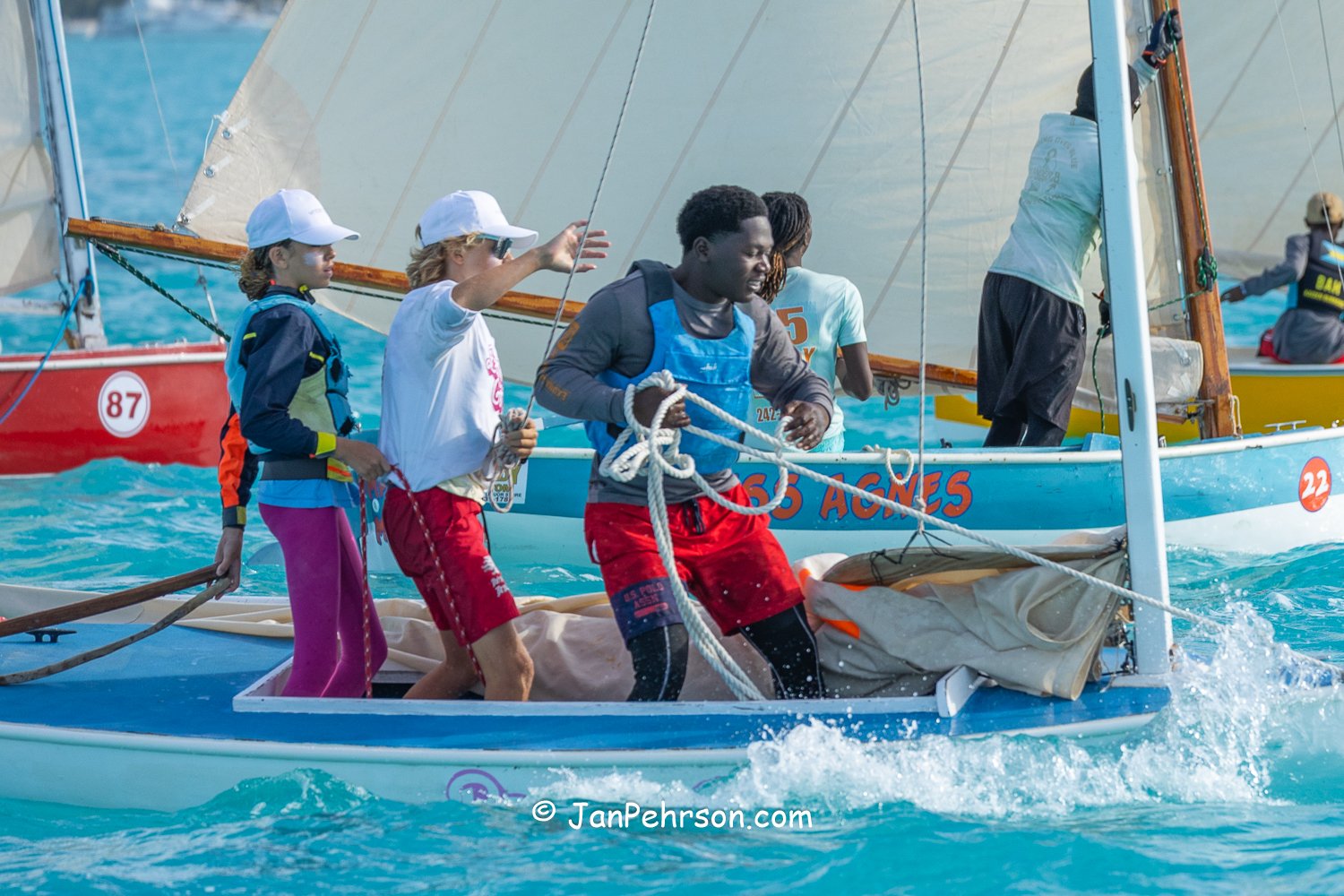 April 2026, George Town, Bahamas, National Family Island Regatta, E-Class, Barbie Girl, from Exuma