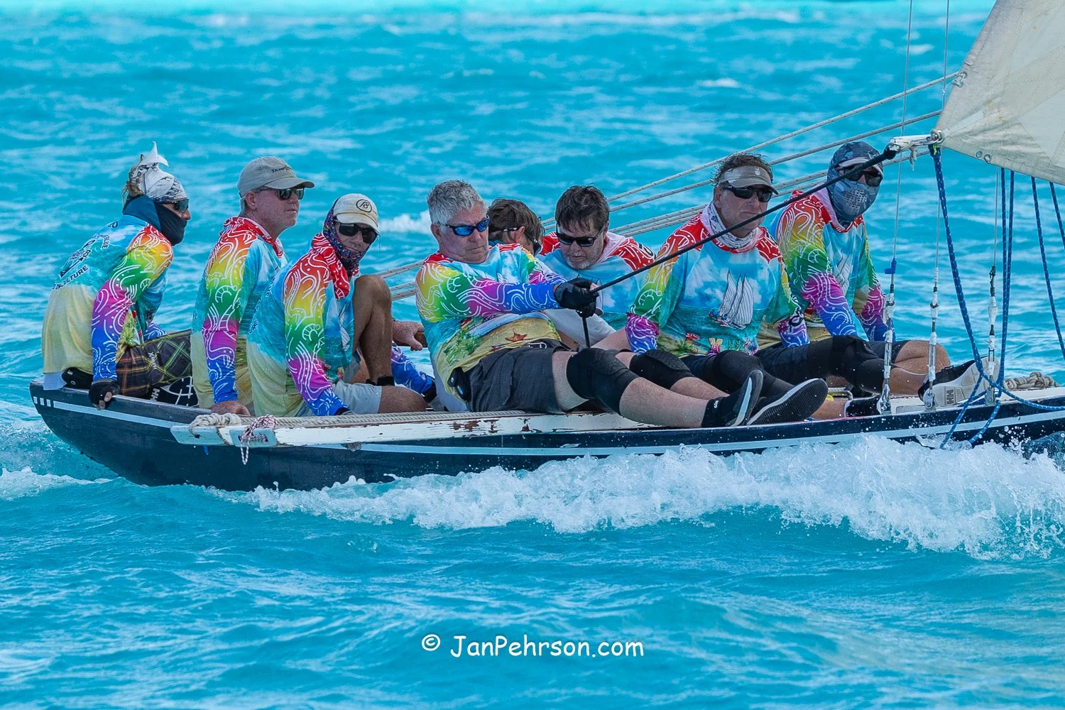 April 2026, George Town, Bahamas, National Family Island Regatta, B-Class, Lonesome Dove, from Abaco