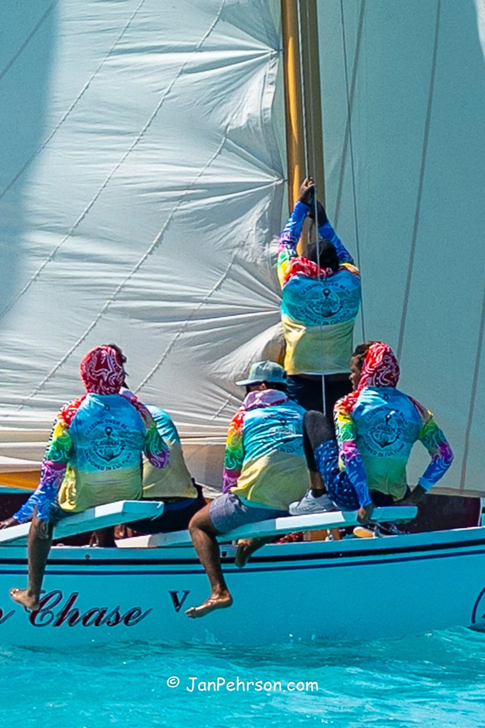 April 2026, George Town, Bahamas, National Family Island Regatta, B-Class, New Susan Chase V, from Long Island