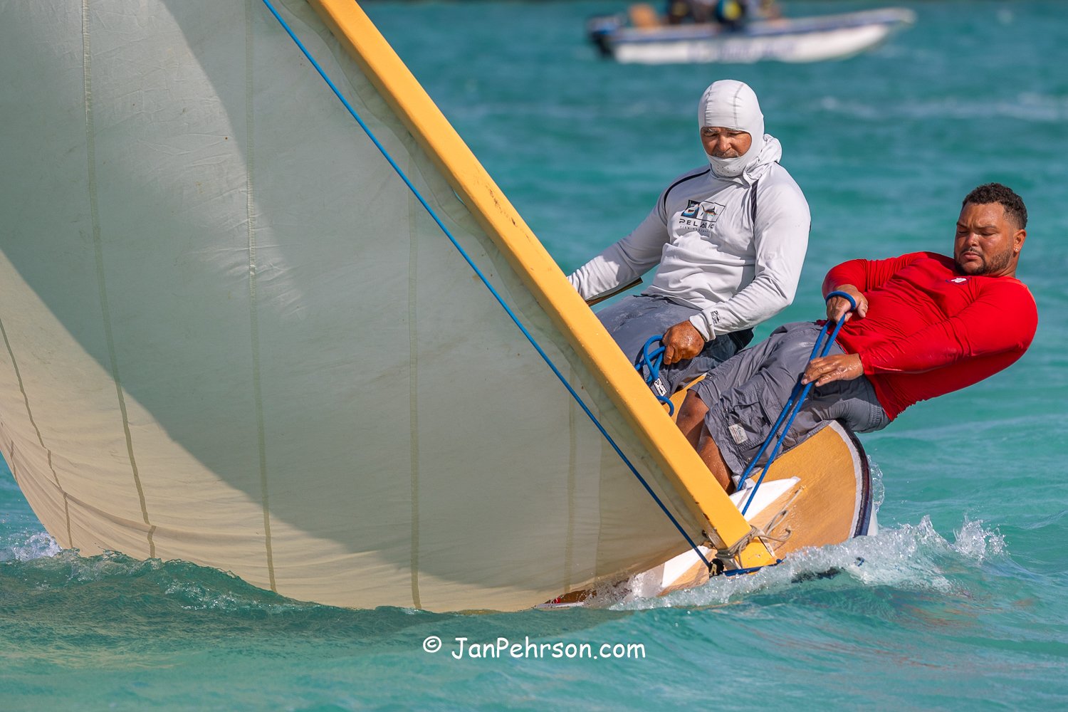 April 2026, George Town, Bahamas, National Family Island Regatta, E-Class, Lady Annamarie, from Long Island