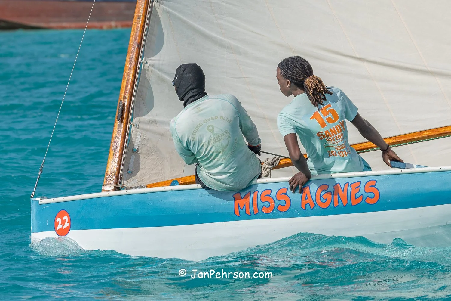 April 2026, George Town, Bahamas, National Family Island Regatta, E-Class, Miss Agnes, from Exuma
