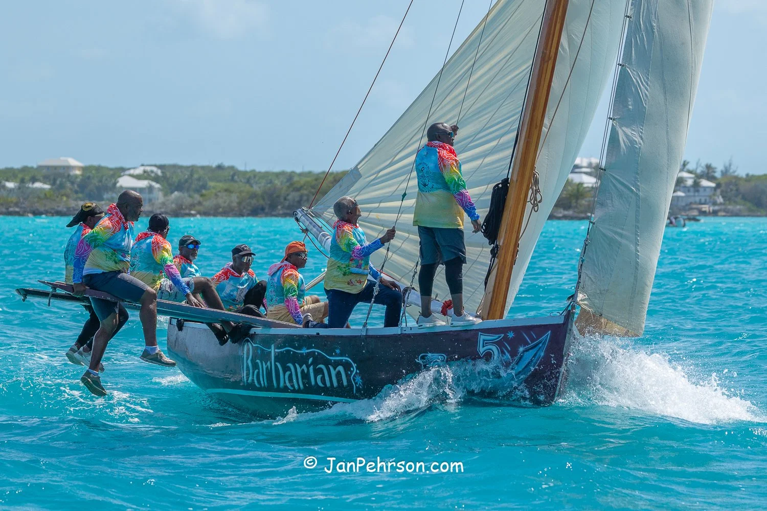 April 2026, George Town, Bahamas, National Family Island Regatta, B-Class, Barbarian I, from Acklins