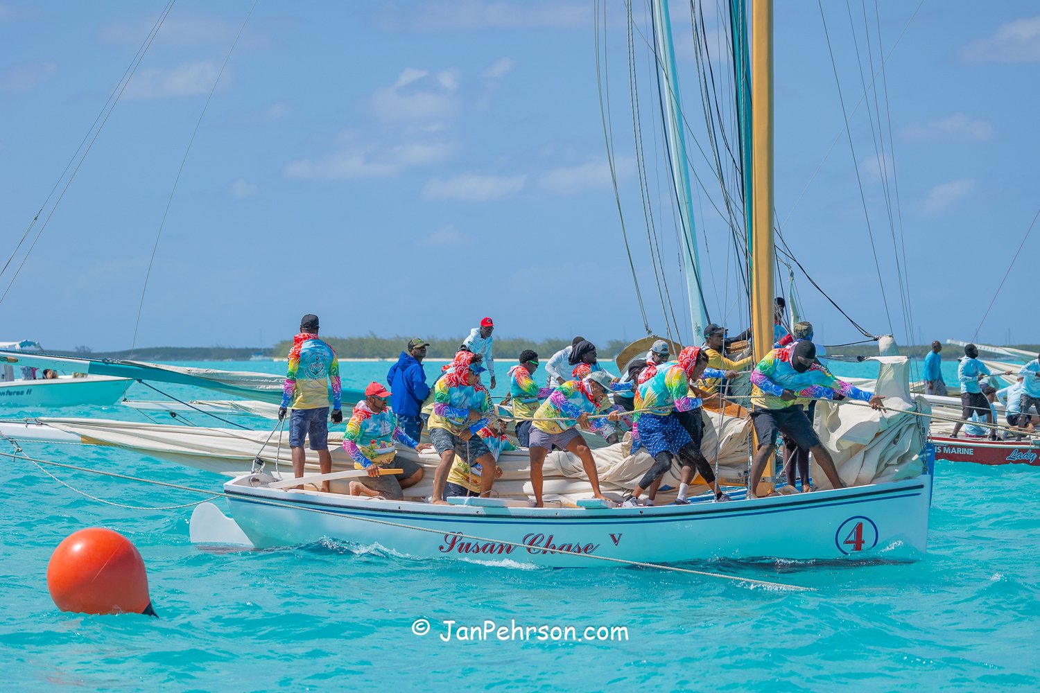 April 2026, George Town, Bahamas, National Family Island Regatta, B-Class, New Susan Chase V, from Long Island