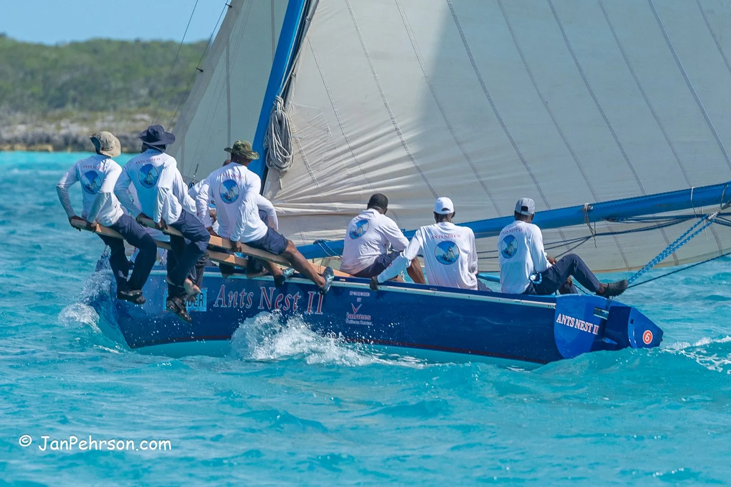 April 2026, George Town, Bahamas, National Family Island Regatta, B-Class, Ants Nest II, from Ragged Island