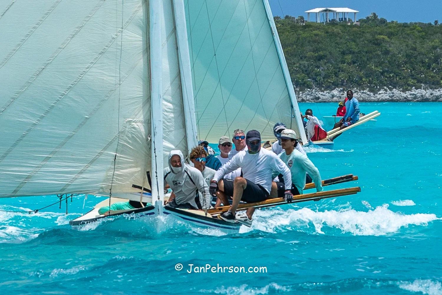 April 2026, George Town, Bahamas, National Family Island Regatta, C-Class, Xena, from Long Island