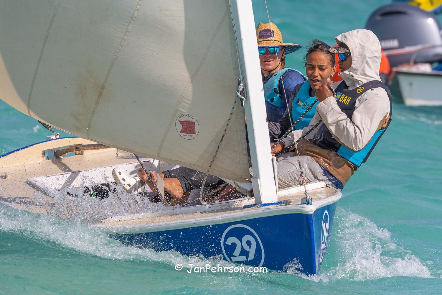 April 2026, George Town, Bahamas, National Family Island Regatta, E-Class, Mako, from Exuma