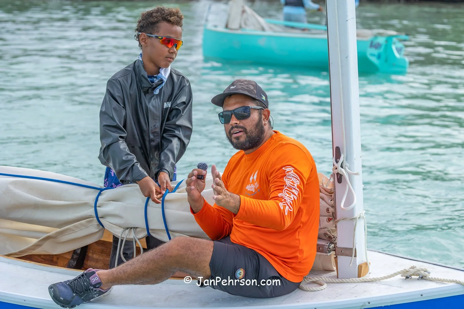 April 2026, George Town, Bahamas, National Family Island Regatta, E-Class, Gussy Boys, from Long Island