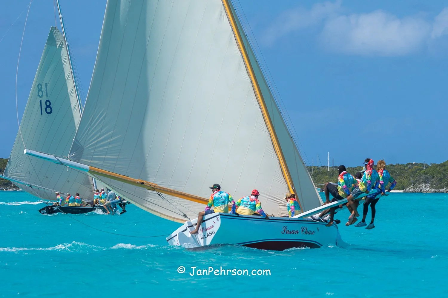 April 2026, George Town, Bahamas, National Family Island Regatta, B-Class, New Susan Chase V, from Long Island