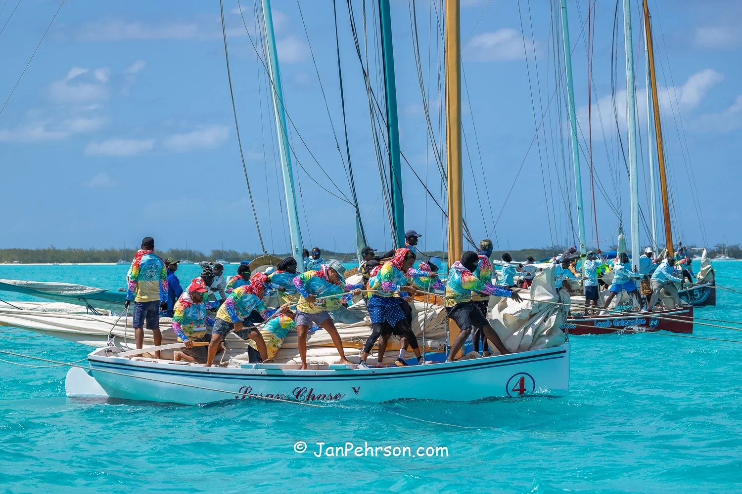 April 2026, George Town, Bahamas, National Family Island Regatta, B-Class, New Susan Chase V, from Long Island