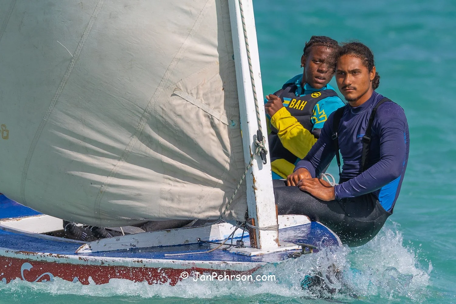 April 2026, George Town, Bahamas, National Family Island Regatta, E-Class, One Bahamas, from Exuma