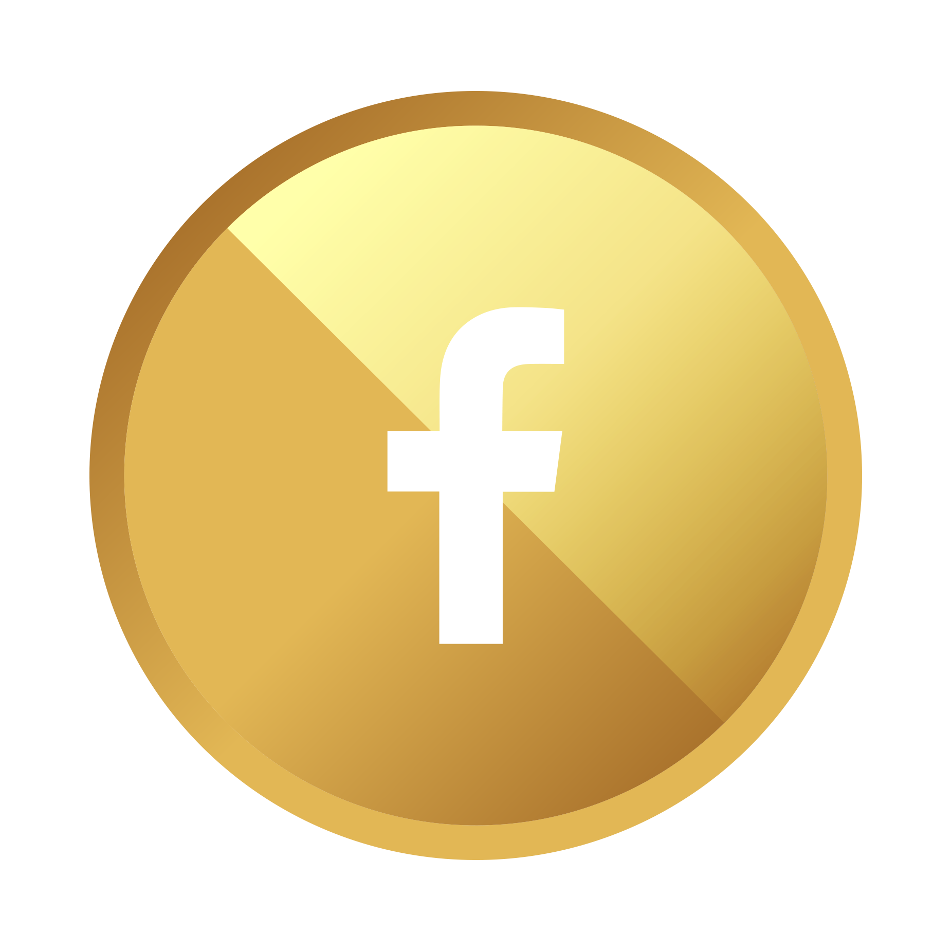 Gold coin with a white Facebook logo in the center.