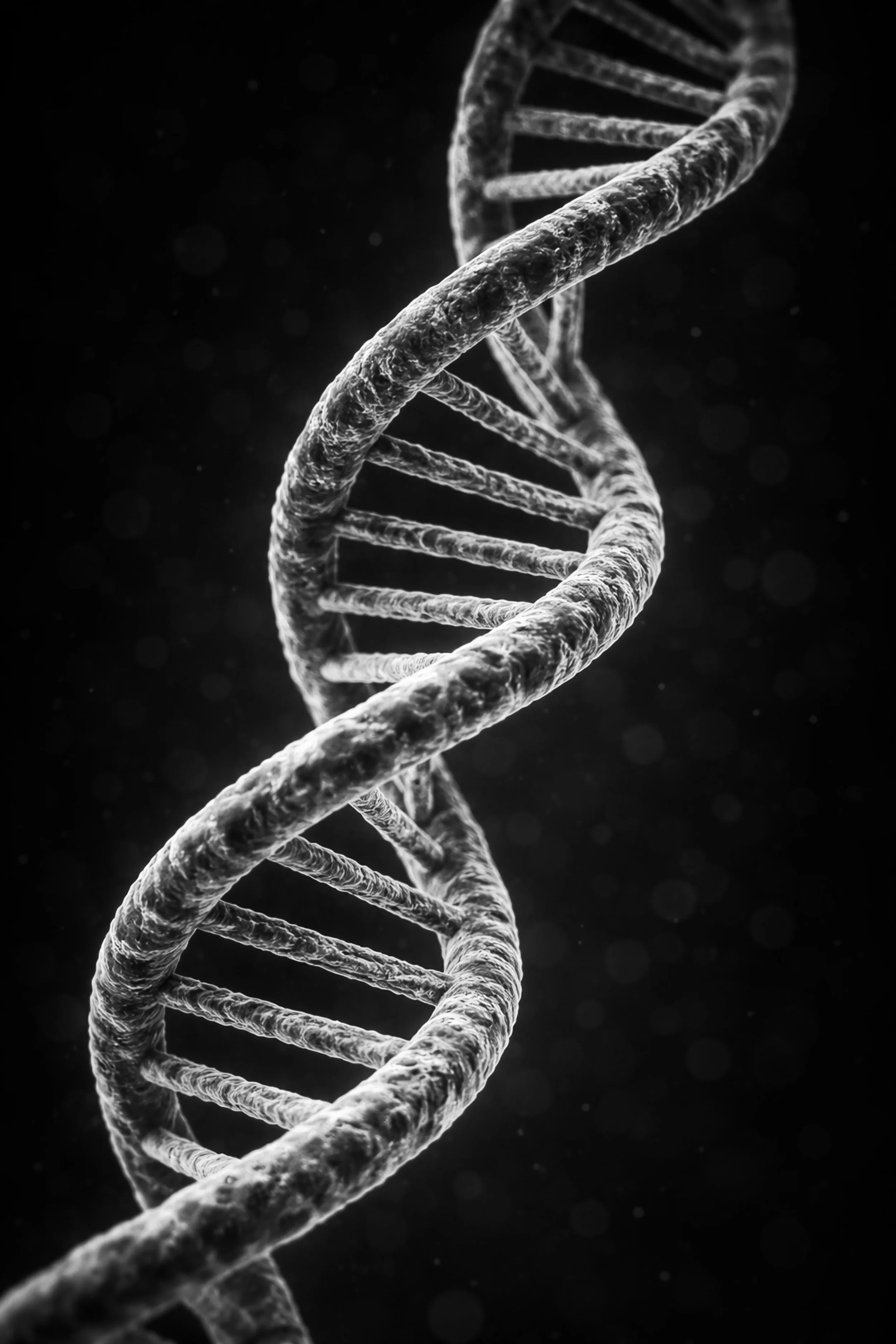 Close-up DNA strand on a dark background, representing leadership coaching in pharmaceutical drug development