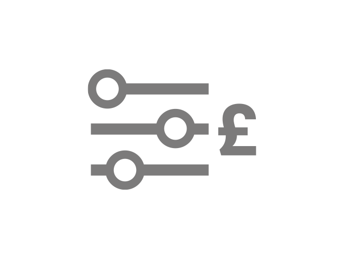 Icon of sliders adjusting settings and a British pound currency symbol