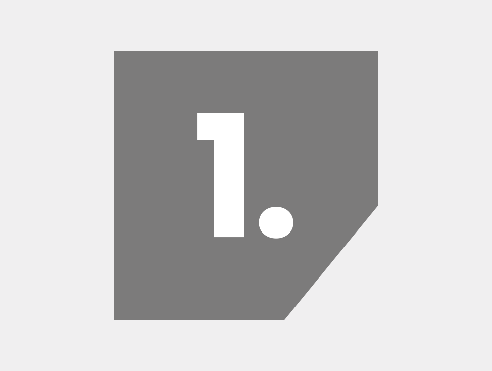 Gray icon with a large number 1 and a period inside a square with a folded corner.