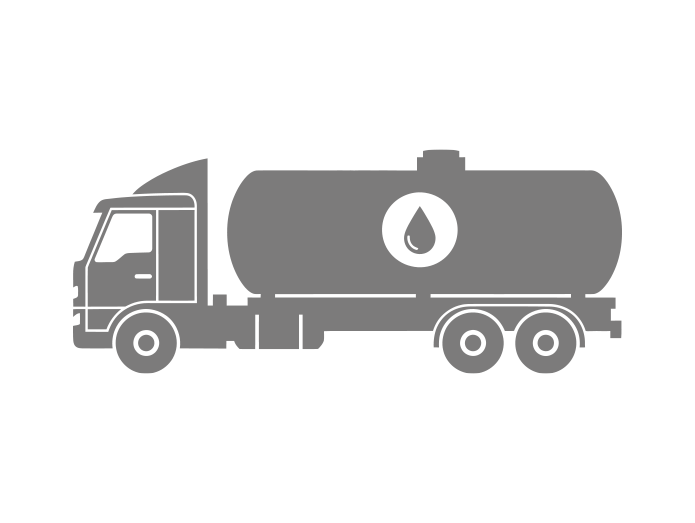 Gray silhouette of a fuel tanker truck with a droplet symbol on the tank.