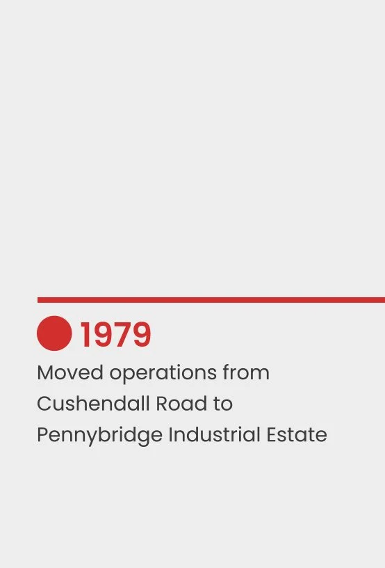 Text indicating that in 1979, operations were moved from Cushendall Road to Pennybridge Industrial Estate.