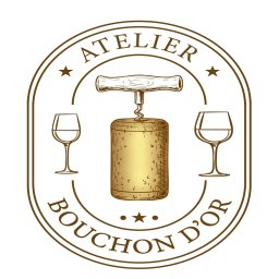 Logo van Atelier Bouchon D'Or met wijn en kaas