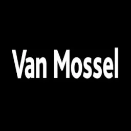 Logo met de tekst 'Van Mossel' op een zwarte achtergrond