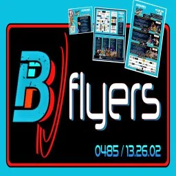 Afbeelding van digitale flyers en promotiemateriaal voor een bedrijf of evenement.
