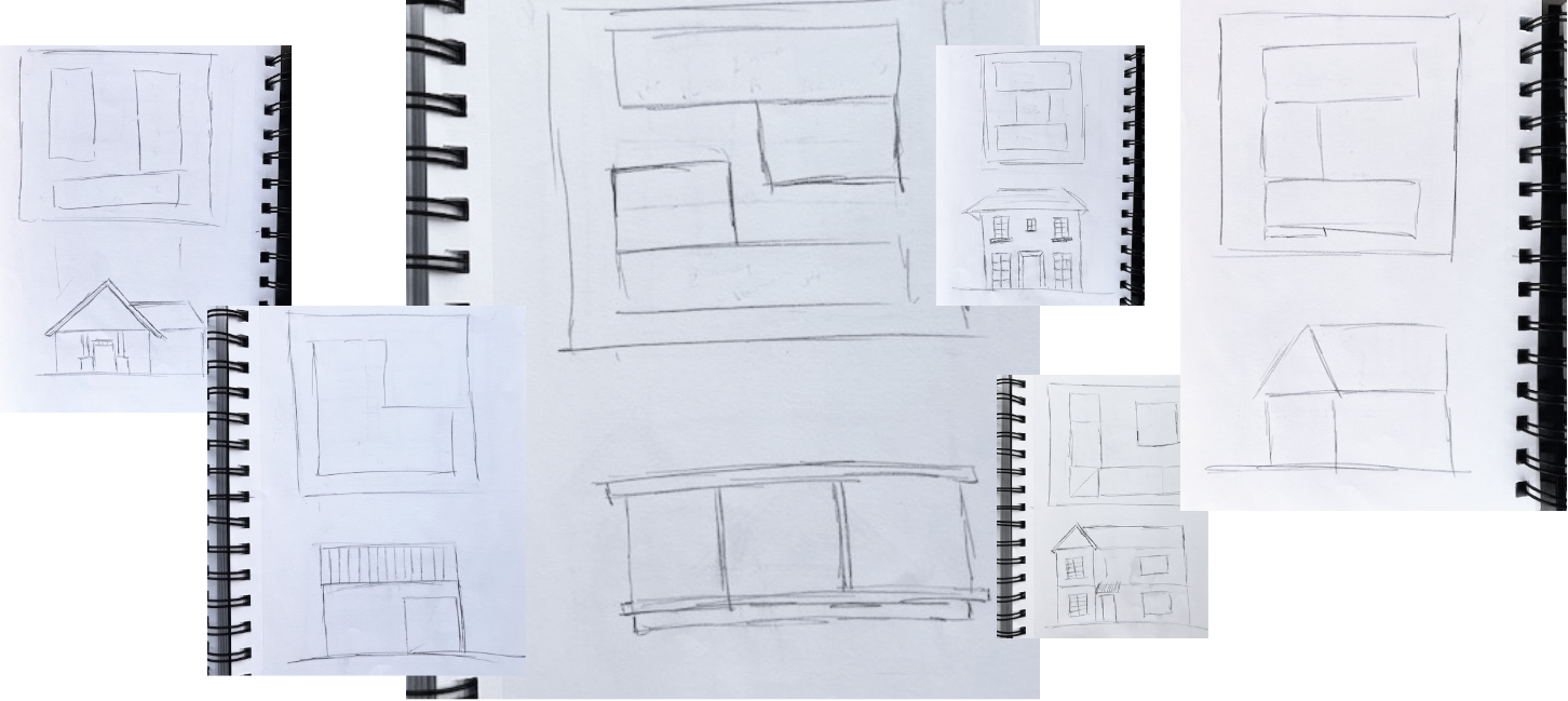 Jeffrey Vargas's early floor plan and elevation sketches in his sketchbooks