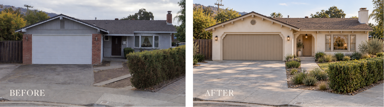 Before and after photos of the ranch house Lizvette Ayala redesigned for her capstone project