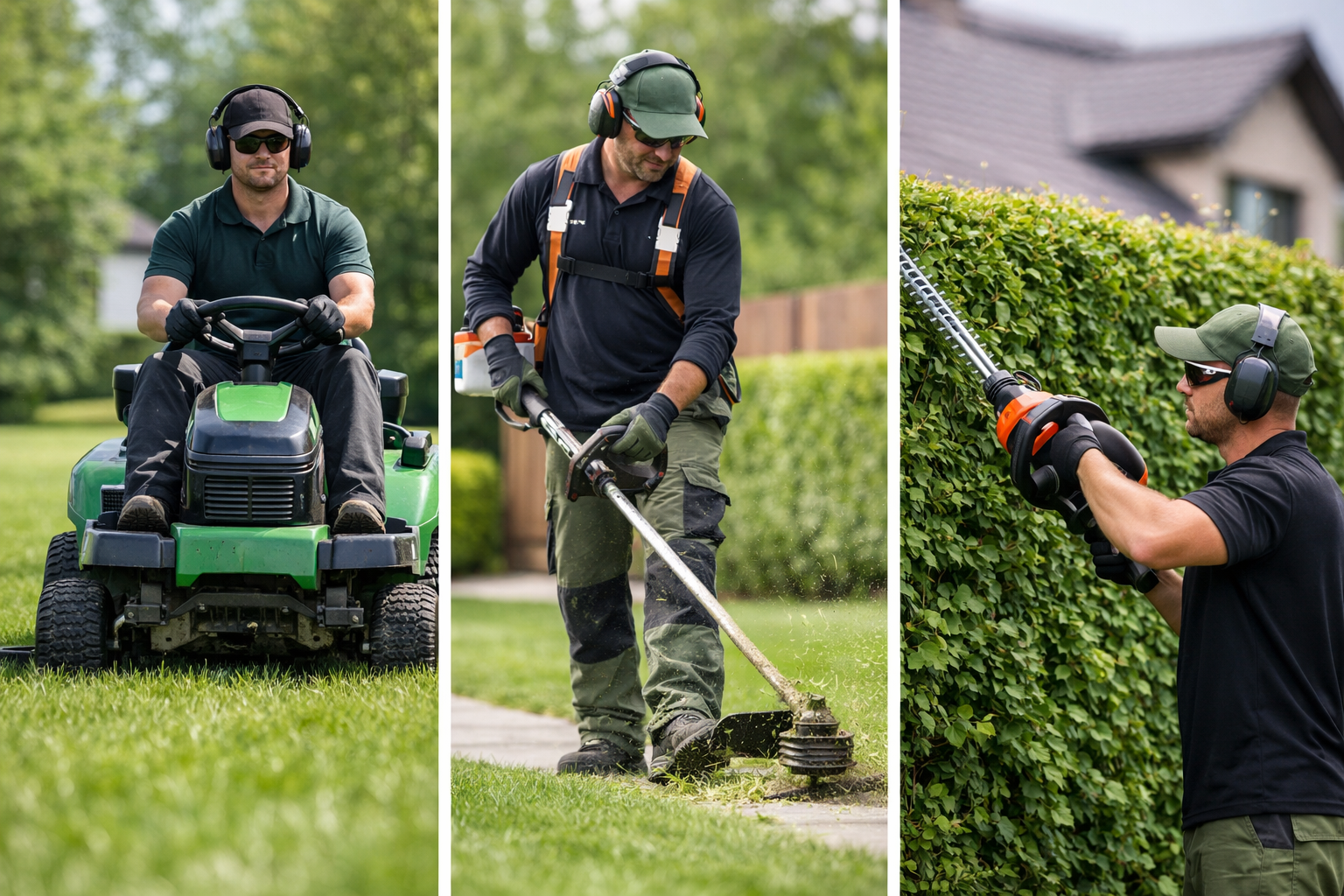Professional lawn care service in Bundaberg using a ride-on mower on a large residential yard.