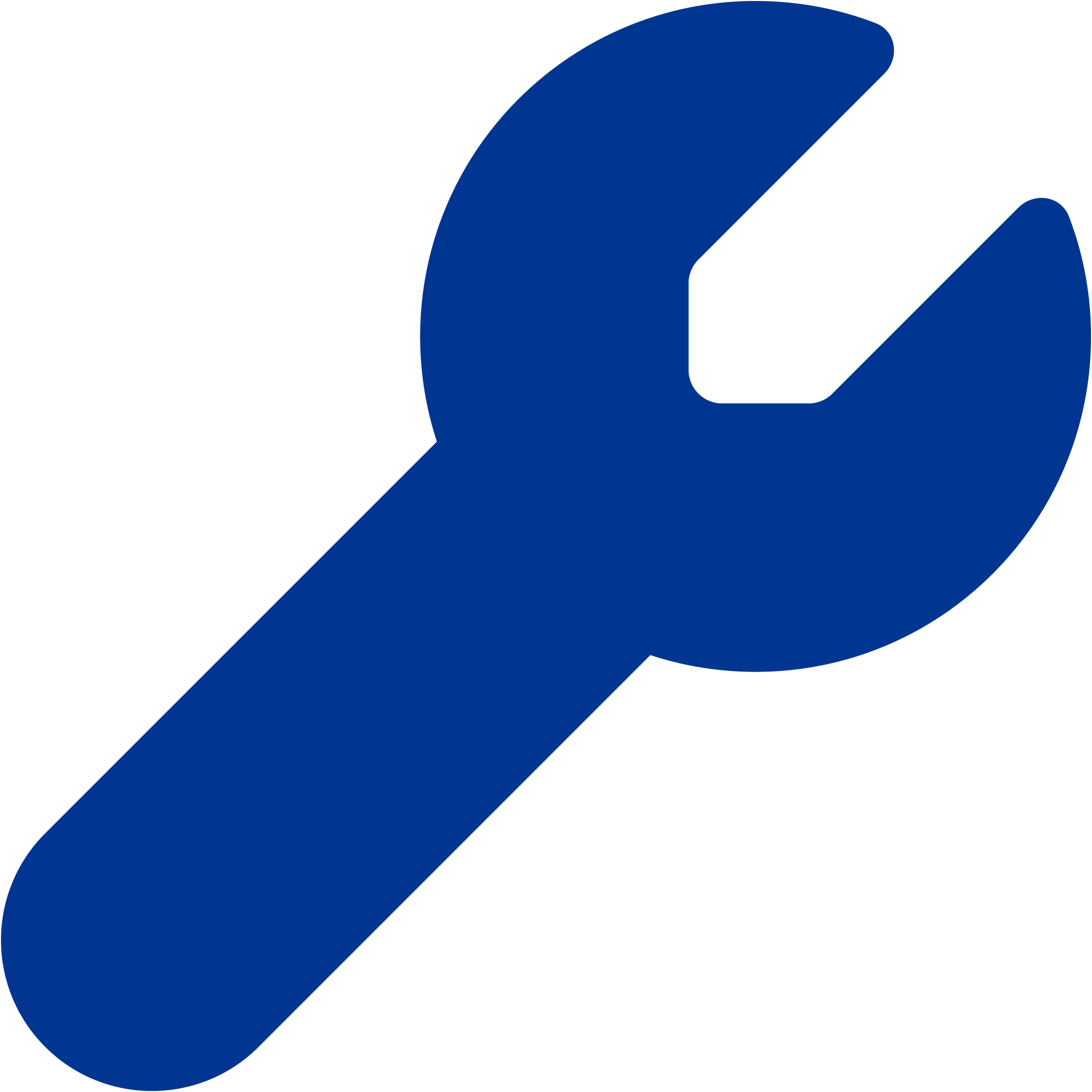 A blue icon of a wrench with a curved handle and an open-ended adjustable jaw.