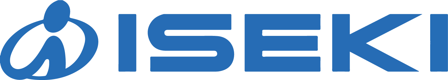The logo for Iseki, a Japanese company, features a stylized, abstract blue symbol resembling a person or figure next to the word 'ISEKI' in bold, capitalized blue letters.