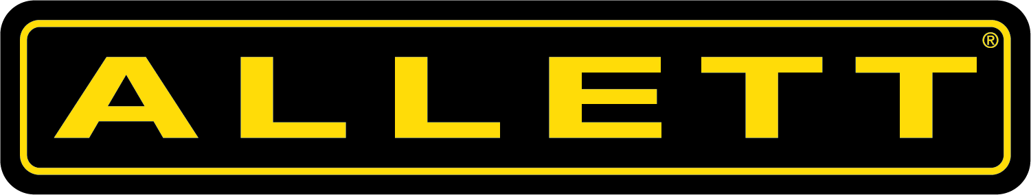 Black background with the word "ALLET" in large yellow capital letters, outlined by a yellow line, with a small registered trademark symbol in the top right corner.