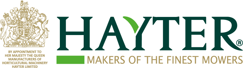 Hayter logo with crown emblem and tagline, "Makers of the Finest Mowers."