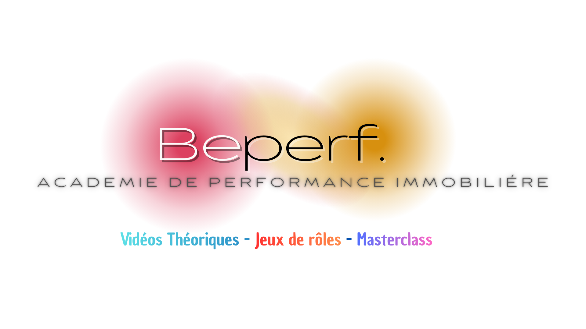 Logo Beperf, académies de performance immobilière, avec textes en français et couleurs variées.