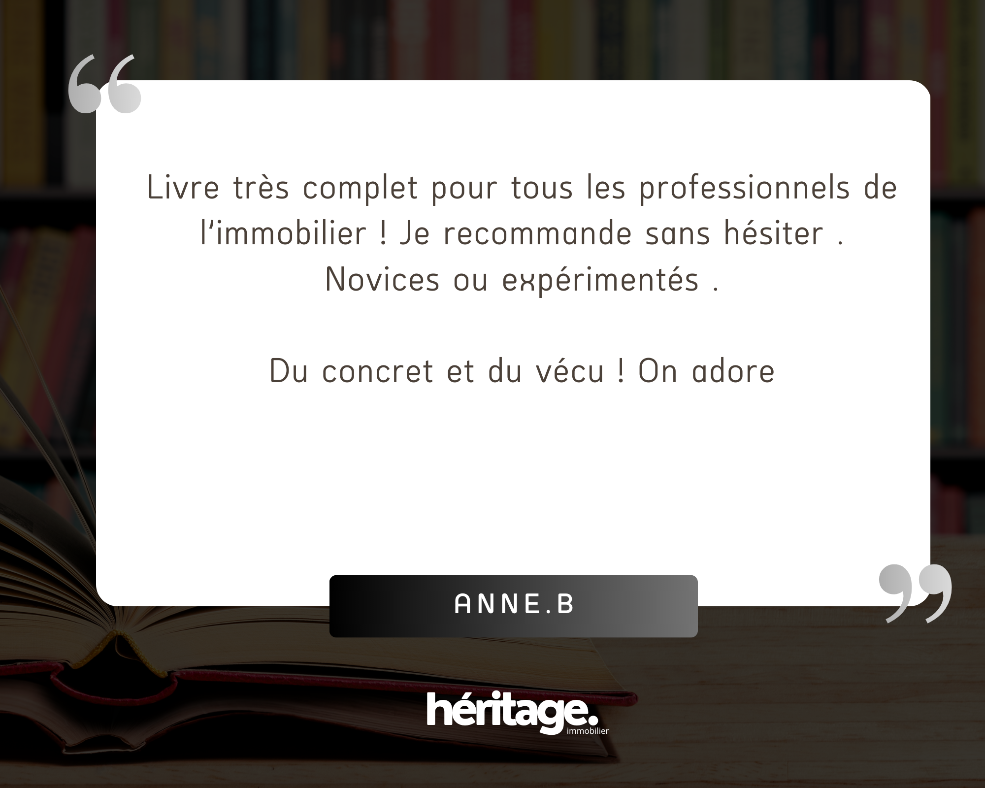 Citation en français sur un fond blanc avec une bibliothèque en arrière-plan.