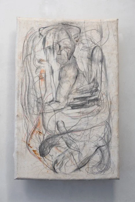 Interior II. 
Grafito, briston, carboncillo, masilla, yeso, oxido 62 x 41 cm
2023
