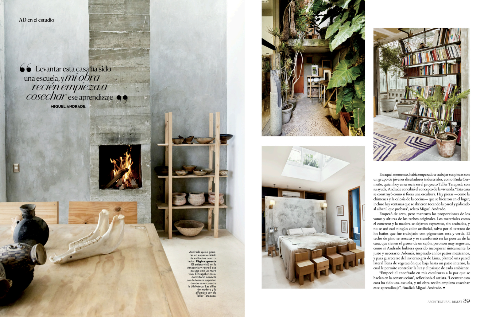 Miguel Andrade Valdez's home and studio in Lima featured in Architectural Digest Mexico.