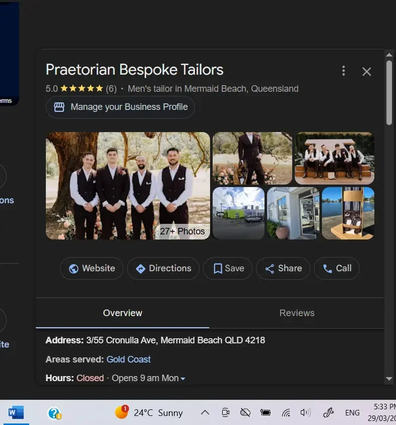 Highest rated tailor in the gold coast and custom bespoke suits