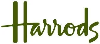 Harrods logo in green cursive font