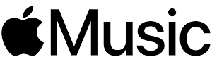 Apple Music logo with black Apple icon and the word 'Music' in black text
