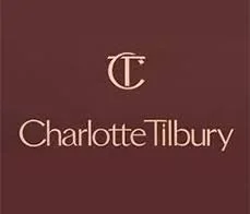Charlotte Tilbury logo with initials and brand name on a brown background.