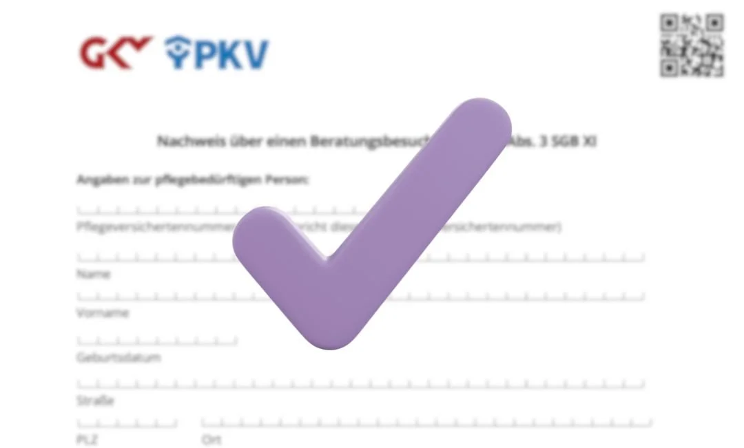 Formular für den Nachweis über einen Beratungsbesuch nach Paragraph 37.3 für gesetzliche und private Pflegekassen in Mannheim, Ludwigshafen und Heidelberg.