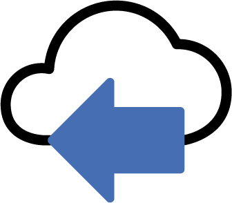 Ikon af sky med blå pil foran, der peger til venstre.