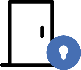 Ikon af dør og blå lås.