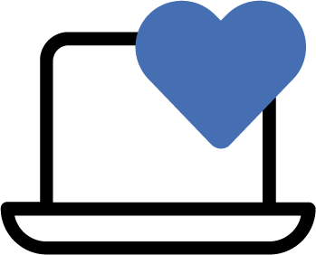 Ikon af en laptop og et blå hjerte ved.
