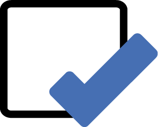 Ikon af firkant med et blåt v-tegn ved.