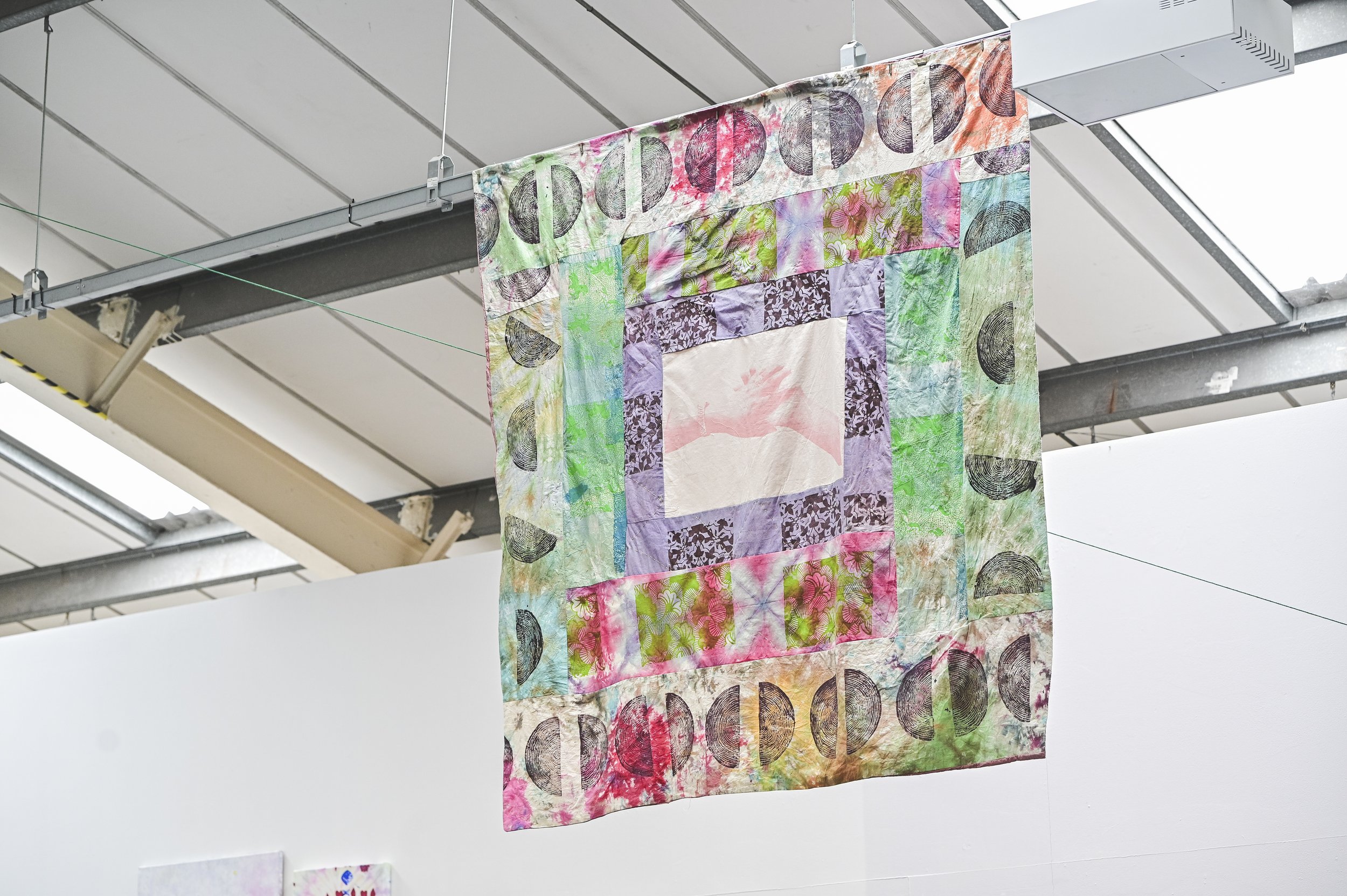 Friendship Banners 2023
ATC produced eight large textile banners, created from hand printed and dyed fabrics depicting screen printed images of friendship. Walked through streets of Cardiff to promote connections and friendship, and part of COMMONPLA