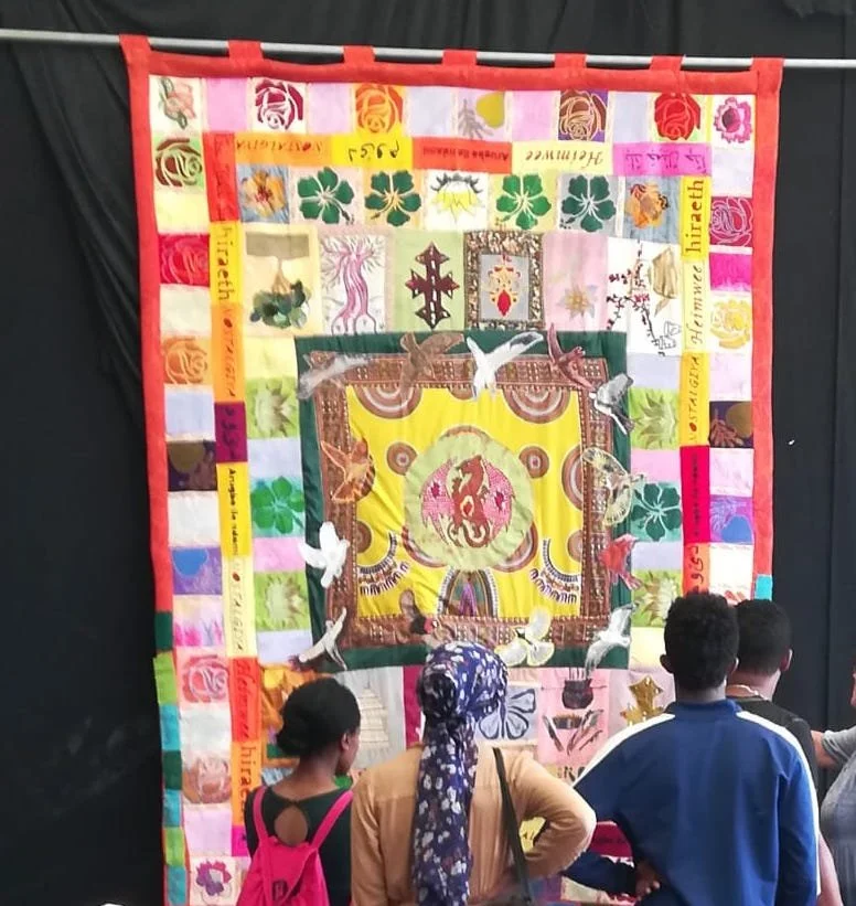 The Hiraeth Quilt 2017
Collaboration with St Fagans National Museum of History and Made in Roath. A large scale quilt based on conversations and memories of what we call and define as home, created by women with experience of the asylum system. Shown